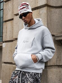 Major Grit Men's Letter Print Casual Everyday Hoodie - Light Grey - View 1