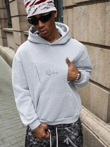 Major Grit Men's Letter Print Casual Everyday Hoodie - Light Grey - View 4