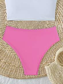 SHEIN Swim Women's Summer Beach Letter & Palm Tree Print Tankini Swimwear Sets - Pink - View 8
