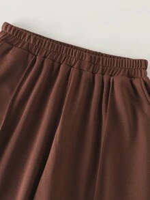 Zayélia Women's Coffee Brown Zip-Up Half-Placket Sweatshirt + Pocket Long Pants 2 Pieces Set - Coffee Brown - View 3