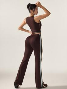 FavEase Women's Colorblock Trim Drawstring Sleeveless Tank Top & Flared Sweatpants 2 Pieces Sports Set, Y2K Retro Casual Fitness Outfit - Multicolor - View 2