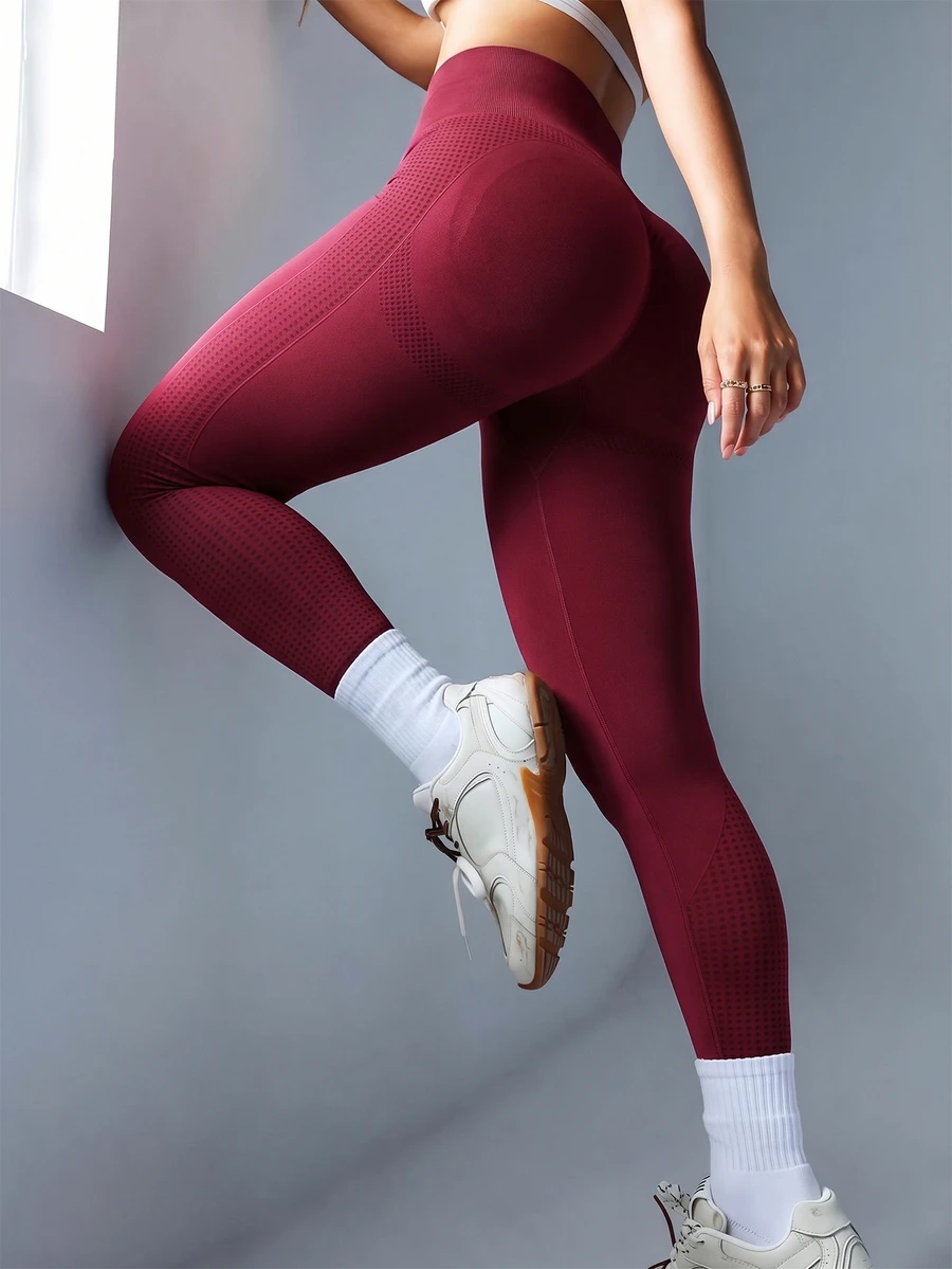 Powerista Seamless High Elasticity Sports Leggings Sports Gym Black Summer Low Waist Athletic - Burgundy - View 1