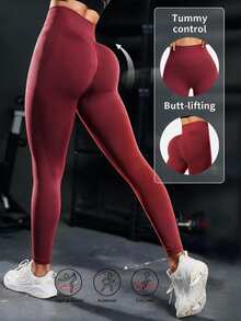 Powerista Seamless High Elasticity Sports Leggings Sports Gym Black Summer Low Waist Athletic - Burgundy - View 4