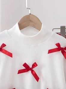 SHEIN 2Pcs Set Girlss T-Shirt Co-Ords Fall Christmas 7th Birthday Mommy Daughter White Red Matching - Red - View 7