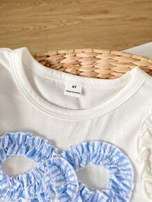 SHEIN Young Girl (Small) Knitted Jacquard Ivory Ruffle Trim Camisole Top & Pink Ruffle Trim Shorts Set, Cute & Adorable Baby Summer Outfit - Baby Blue - View 5
