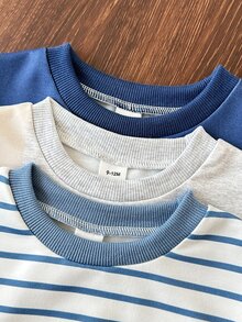 6PCS Baby Boys Hoodie Sweatshirt Co-Ords School Family Blue White Stripe Fall Cowboy Racing - Multicolor - View 5