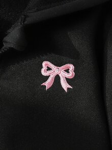 女童側邊條紋蝴蝶結飾邊刺繡連帽長袖抓絨運動外套上衣 派對 7歲生日 1歲生日 秋季 黑色仙女公主 - 淺灰色 - 查看 5