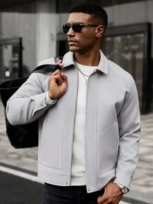 Manfinity CasualCool Men's Casual Fashion Vintage Long Sleeve Loose Overcoat, Essential For Outings, Perfect Gift For Family And Friends - Grey - View 3
