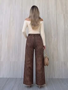 Selenza بنطلون جينز نسائي مقاس كبير بتصميم جيوب وساق واسعة فضفاض كاجوال - بني مخاوي - مشاهدة 3