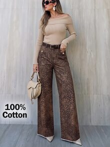 Selenza بنطلون جينز نسائي مقاس كبير بتصميم جيوب وساق واسعة فضفاض كاجوال - بني مخاوي - مشاهدة 12