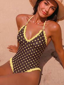 Swim Vcay 女童專屬布料粉色蕾絲掛脖式連身泳衣 - 彩色 - 查看 3