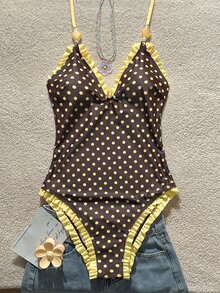 Swim Vcay 女童專屬布料粉色蕾絲掛脖式連身泳衣 - 彩色 - 查看 4