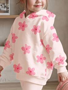 Baby Girl Casual Minimalist Loose Hooded Sweatshirt And Elastic Waist Long Pants Set, Suitable For Autumn/Winter - Multicolor - View 5