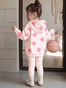 Baby Girl Casual Minimalist Loose Hooded Sweatshirt And Elastic Waist Long Pants Set, Suitable For Autumn/Winter - Multicolor - View 3