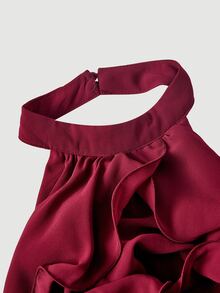 Skyraze Dark Red Multi-Layer Ruffle Collar Mini Dress,Summer Elegant Women Christmas Outfits,Chiffon Party Dinner Cocktail Wedding Guest Date Dress,Boho Beach - Burgundy - View 8