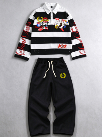 2026 New Oversized Sweatshirt Spring/Autumn Casual College Style Digital Print & Heat Transfer Graphic Men's Set