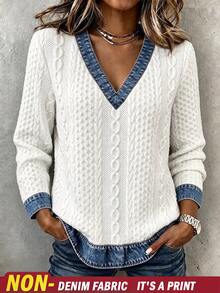 Holdful Holdful Winter Middle-Aged Women Textured V-Neck Long Sleeve Casual Top - Multicolor - View 6