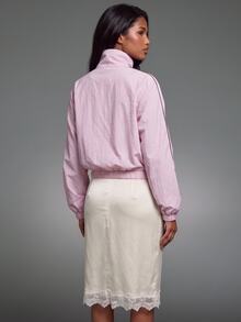 Nooralise Women's Apricot Casual Trench Coat Top Satin Lace Patchwork Set - Pink - View 4