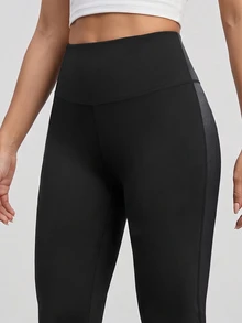 Easithlete Easithlete سراويل ضيقة نسائية بلون موحد مع جيوب لللياقة البدنية والرياضة اليومية - الأسود - مشاهدة 3