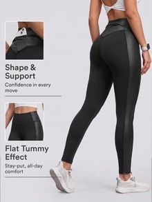 Easithlete Easithlete سراويل ضيقة نسائية بلون موحد مع جيوب لللياقة البدنية والرياضة اليومية - الأسود - مشاهدة 8
