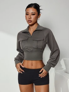 Slayform Slayform Women's Solid Color Casual Daily Wear Sports Sweatshirt - Army Green - View 6
