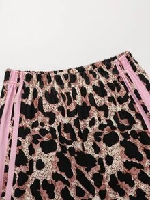 SHEIN Tween Girl Bow Print Leopard Pink Color Block Long Sleeve T-Shirt And Wide Leg Pants Casual Daily 2Pcs Set Autumn Winter Outfit - Pink - View 9