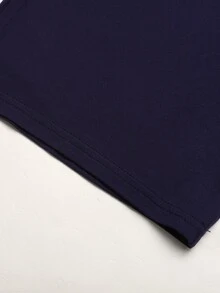 SHEIN Tween女孩秋季皇家藍拼色波點長袖蝴蝶結裝飾蕾絲飾邊2合1T恤與配套直筒長褲2件套 - 藏蓝色 - 查看 7