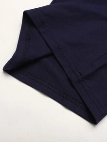SHEIN Tween女孩秋季皇家藍拼色波點長袖蝴蝶結裝飾蕾絲飾邊2合1T恤與配套直筒長褲2件套 - 藏蓝色 - 查看 8
