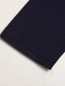 SHEIN Tween女孩秋季皇家藍拼色波點長袖蝴蝶結裝飾蕾絲飾邊2合1T恤與配套直筒長褲2件套 - 藏蓝色 - 查看 5