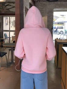 DAZY Pattern Printed Hooded Thermal Lined Sweatshirt, Casual Daily Korean Style Women's Sweatshirt For Autumn/Winter - Pink - View 11