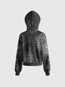 ROMWE Grunge Punk Street Style Grey Leopard Print Gradient Vintage Pattern Rhinestone Women's Sweatshirt - Dark Grey - View 9