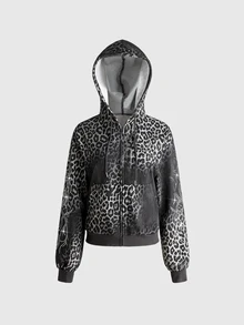 ROMWE Grunge Punk Street Style Grey Leopard Print Gradient Vintage Pattern Rhinestone Women's Sweatshirt - Dark Grey - View 8
