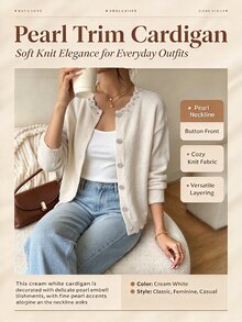 SHEIN Women's French Elegant Mature Style Rhinestone Decorated Lace Trim Rhinestone Button Round Neck Knit Cardigan, Versatile For Commuting And Outings - Apricot - View 4