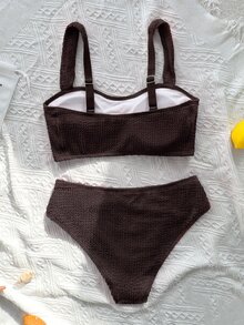 SHEIN Swim 2pcs 2026 Spring/Summer Black Thick Strap Mature Elegant Bikini Set, Summer Beach Vacation - Brown - View 4