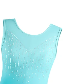 SHEIN Tween Girls' Sleeveless Rhinestone Leotard,Turquoise Blue Summer Athletic Dancewear,High Stretch Snug Fit Unitard For Dance,Ballet,Gymnastics&Elegant - Blue - View 6
