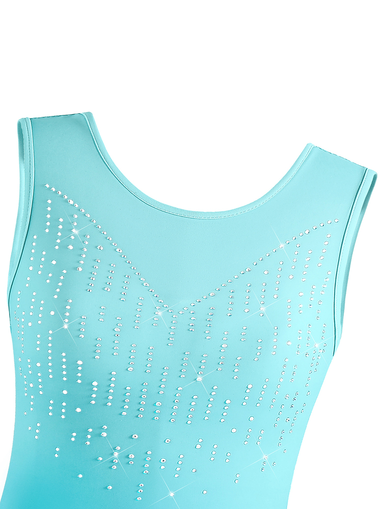 SHEIN Tween Girls' Sleeveless Rhinestone Leotard,Turquoise Blue Summer Athletic Dancewear,High Stretch Snug Fit Unitard For Dance,Ballet,Gymnastics&Elegant - Blue - View 6