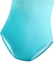 SHEIN Tween Girls' Sleeveless Rhinestone Leotard,Turquoise Blue Summer Athletic Dancewear,High Stretch Snug Fit Unitard For Dance,Ballet,Gymnastics&Elegant - Blue - View 4