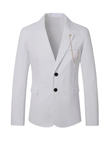 Calvornis Men's Solid Color Casual Blazer, Fashionable For Summer Men's Wedding Suits Wedding Suits For Men - White - View 4