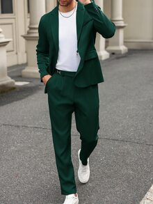 Manfinity AFTRDRK Men's Metal Decor Business/Formal Suit Set (Jacket And Pants) - Dark Green - View 5