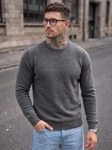 Manfinity CasualCool Men's Casual Fashion Vintage Pullover Long Sleeve Loose Fit Sweatshirt, Essential For Outings, Perfect Gift For Family And Friends - Grey - View 3
