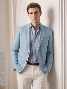Manfinity AFTRDRK Men's Light Blue Summer Smart Casual Wedding Blazer,Loose Fit Wrinkle-Resistant Unlined Jacket For Work,Dates & Young Professionals Business Occasions - Baby Blue - View 1
