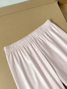SHEIN 青少年女孩卡通貓圖案長袖長褲休閒舒適修身款 - 粉色 - 查看 4