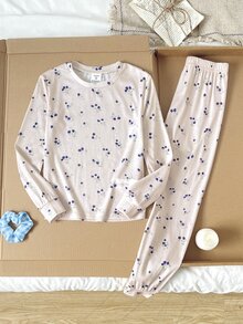 Tween Girl Casual Daily Versatile Comfortable Fitted Floral Pattern Loungewear - Apricot - View 7