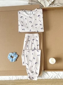 Tween Girl Casual Daily Versatile Comfortable Fitted Floral Pattern Loungewear - Apricot - View 6