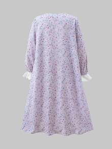 青少年女孩休閒日常百搭舒適寬鬆花卉圖案居家服 - 紫色 - 查看 2