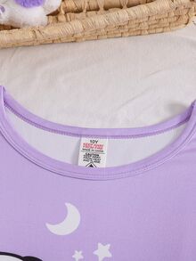 SHEIN 女童可愛灰色無尾熊印花圓領長袖上衣與滿版印花長褲休閒舒適慵懶居家服2件套 - 淡紫色 - 查看 5