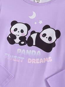 SHEIN 女童可愛灰色無尾熊印花圓領長袖上衣與滿版印花長褲休閒舒適慵懶居家服2件套 - 淡紫色 - 查看 8