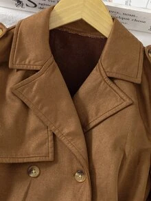Áo khoác trench dài hai hàng cúc màu nâu lạc đà cho bé gái tween, chất da lộn, có thắt lưng, áo khoác gió mặc ngoài cho mùa thu đông, phù hợp tiệc Giáng sinh và Năm mới - màu nâu - Xem 6
