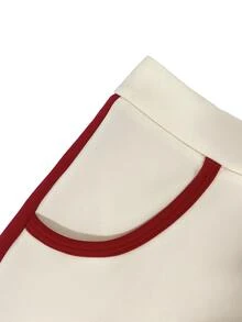 Franclia Pantalones anchos elegantes y sueltos para mujer, en color block negro y beige, para otoño - Rojo - Ver 4