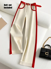 Franclia Pantalones anchos elegantes y sueltos para mujer, en color block negro y beige, para otoño - Rojo - Ver 1